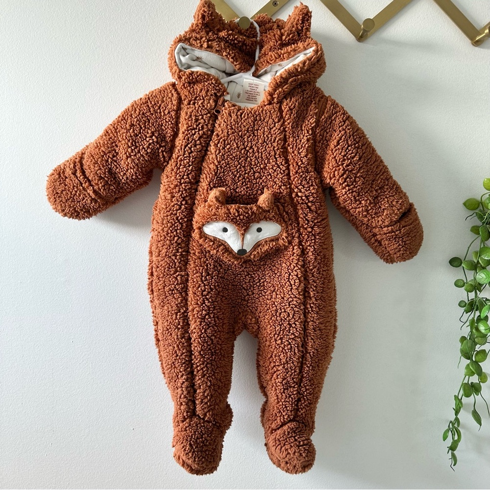 First Wish fox thick footie with hood - Size 3/6M